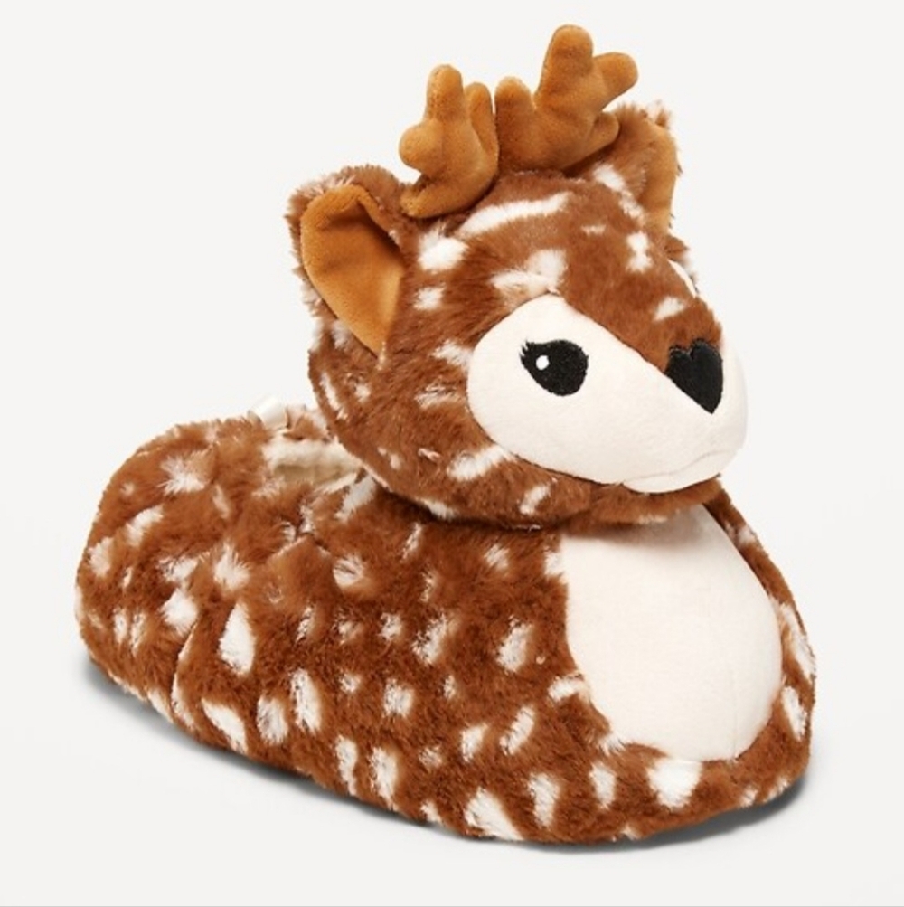 Plush Deer Slip-On Kids Slippers - Brown